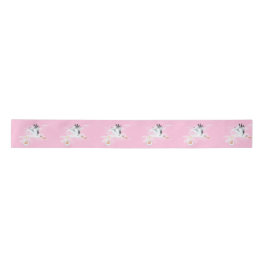 コウノトリとベビーオンピンク サテンリボン