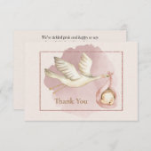 コウノトリとベビー付きベビーシャワーサンキューカード 招待状 (正面/裏面)