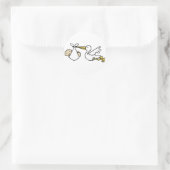 コウノトリとベビー漫画かわいい誕生のお知らせ ラウンドシール (バッグ)