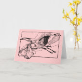 コウノトリとベビー：ベビーガールおめでとう カード (黄色い花)