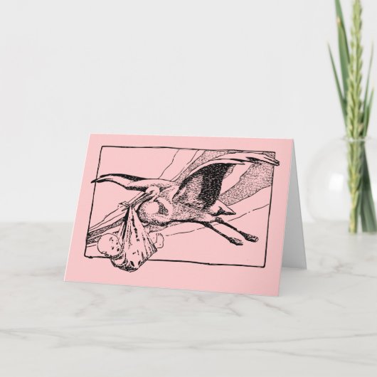 コウノトリとベビー：ベビーガールおめでとう カード (正面)