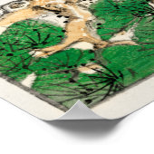 コウノトリとマツのヴィンテージ日本の木版画 ポスター (角)