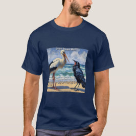 コウノトリとワタリガラスが大喧嘩 – ビーチの鳥たちの会話 Tシャツ