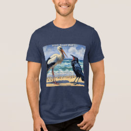 コウノトリとワタリガラスが繰り広げるビーチバードバンチャー トライブレンドＴシャツ