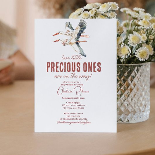 コウノトリと双子の赤ちゃんシャワー 招待状