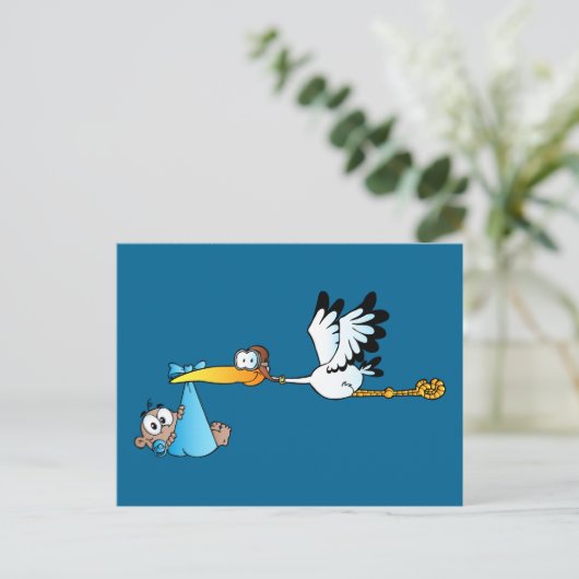 コウノトリと男の赤ちゃんアフリカ系アメリカ ポストカード (スタンド正面)