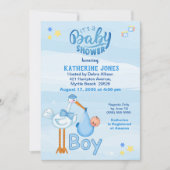 コウノトリと男の赤ちゃんシャワー招待状 招待状 (正面)