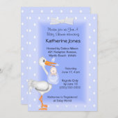 コウノトリと男の赤ちゃんシャワー招待状 招待状 (正面/裏面)