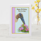 コウノトリと花を使った義理の誕生日カード カード (黄色い花)