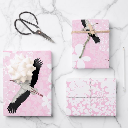 コウノトリと野生の花 ラッピングペーパーシート (正面)