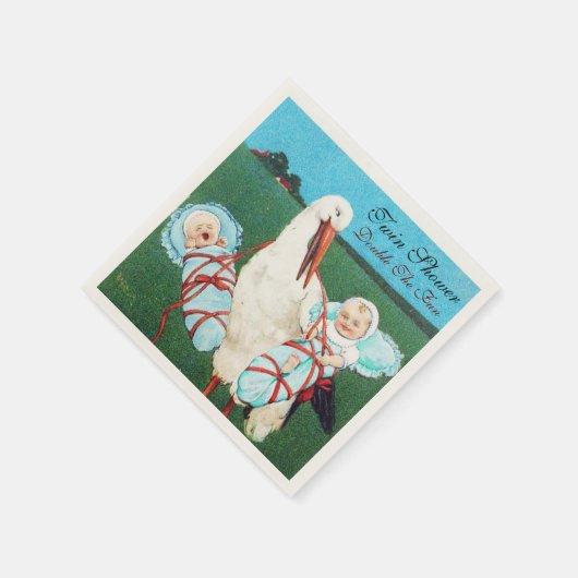 コウノトリのツイン男の赤ちゃんシャワー スタンダードカクテルナプキン (角)