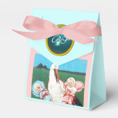 コウノトリのツイン赤ちゃんシャワーブルージェムストーンモノグラム フェイバーボックス (正面サイド)