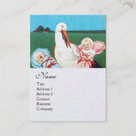 コウノトリのツイン赤ちゃんシャワーモノグラム、ホワイトパール紙 名刺