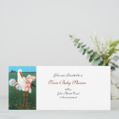 コウノトリのツイン赤ちゃんシャワー白 招待状 (スタンド正面)