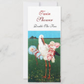 コウノトリのツイン赤ちゃんシャワー白 招待状 (裏面)