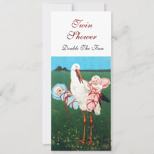 コウノトリのツイン赤ちゃんシャワー白 招待状 (裏面)