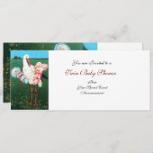 コウノトリのツイン赤ちゃんシャワー白 招待状 (正面/裏面)