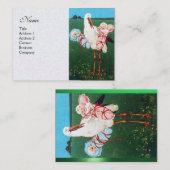 コウノトリのツイン赤ちゃんシャワー、ホワイトパール紙 名刺 (正面/裏面)