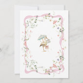 コウノトリのワイルドフラワーリボンと弓ベビーシャワー 招待状 (裏面)