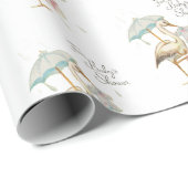 コウノトリのワイルドフラワーリボンベビーシャワー ラッピングペーパー (ロールコーナー)