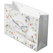 コウノトリのワイルドフラワーリボンベビーシャワー ラージペーパーバッグ (正面アングル)