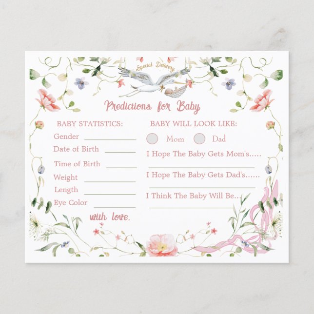 コウノトリのワイルドフラワーリボン赤ちゃんシャワーの予測 (正面)