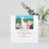 コウノトリの双子の赤ちゃんガールシャワー 招待状 (スタンド正面)