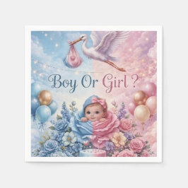 コウノトリの性別発表 おめでとう Boy or Girl スタンダードカクテルナプキン
