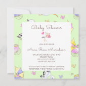 コウノトリの赤ちゃんの女の子ハート フラワーベイビーシャワー 招待状 (裏面)