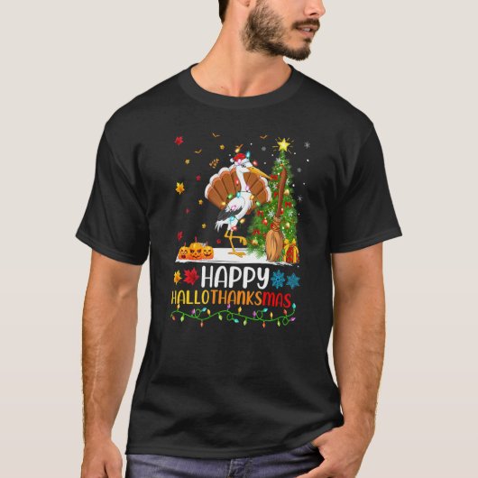 コウノトリの鳥 幸せなコウノトリ hellothanksmas tシャツ (正面)