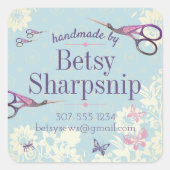 コウノトリはさみ裁縫キルターパーソナライズされた スクエアシール (正面)