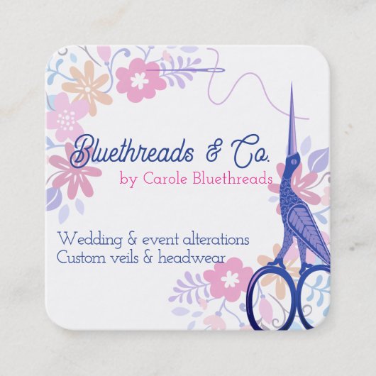 コウノトリはさみ裁縫 スクエア名刺 (正面)