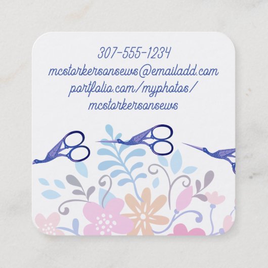 コウノトリはさみ裁縫 スクエア名刺 (裏面)