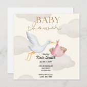 コウノトリはベビーの赤ちゃんシャワーを持ってくる 招待状 (正面/裏面)