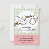 コウノトリベビーの誕生のお知らせ（ピンク） 案内状 (正面)