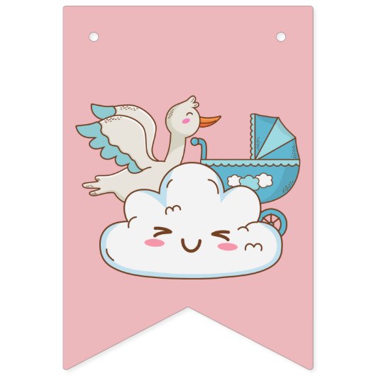 コウノトリベビーズピンクとブルーのベビーシャワー バンティングフラッグ (第3の旗)