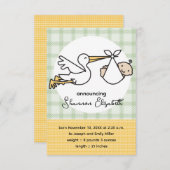 コウノトリベビー誕生のお知らせ（黄色） 案内状 (正面/裏面)