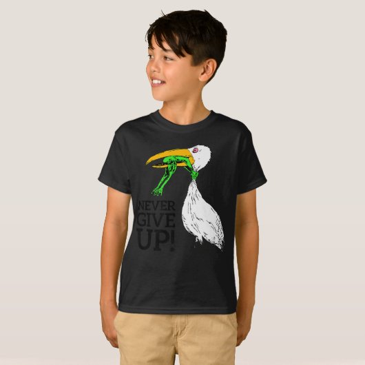 コウノトリ与えやカエルのプレミアムを決してアップしない Tシャツ (正面フル)