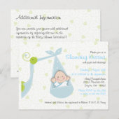 コウノトリ付き男の赤ちゃんのベビーシャワー招待状 インビテーションポストカード (正面/裏面)