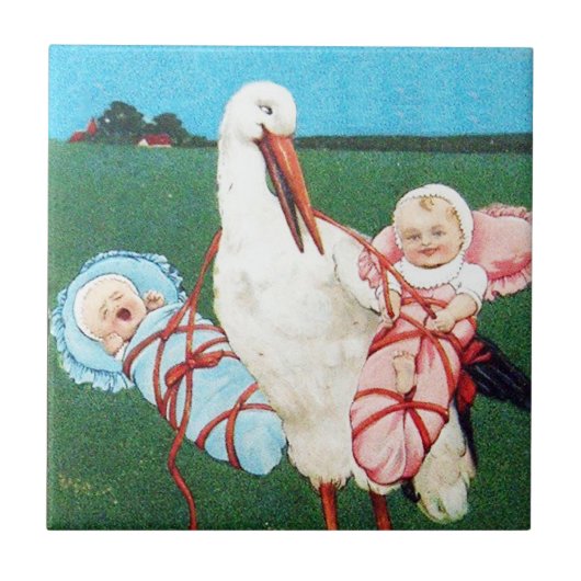 コウノトリ双児シャワーモノグラム タイル (正面)