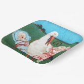 コウノトリ双児シャワーモノグラム ペーパープレート (傾斜あり)