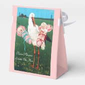 コウノトリ双子のベビーガールシャワーピンク宝石モノグラム フェイバーボックス (裏面サイド)