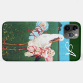 コウノトリ双子の赤ちゃんシャワー、ピンク、ティール(緑がかった色)ブルーモノグラム Case-Mate iPhoneケース (裏面(横))