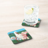 コウノトリ双子の赤ちゃんシャワー、ピンク、ティール(緑がかった色)ブルー コースター (右側)