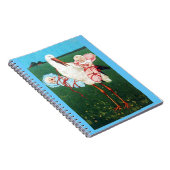 コウノトリ双子の赤ちゃんシャワー、ピンク、ティール(緑がかった色)ブルー ノートブック (右側)