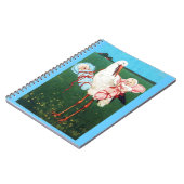 コウノトリ双子の赤ちゃんシャワー、ピンク、ティール(緑がかった色)ブルー ノートブック (左側)