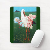コウノトリ双子の赤ちゃんシャワー、ピンク、ティール（緑がかった色）ブルー マウスパッド (マウス)