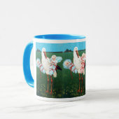 コウノトリ双子の赤ちゃんシャワー、ピンク、ティール(緑がかった色)ブルー マグカップ (正面左)