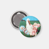 コウノトリ双子の赤ちゃんシャワー、ピンク、ティール（緑がかった色）ブルー マグネット (正面/裏面)