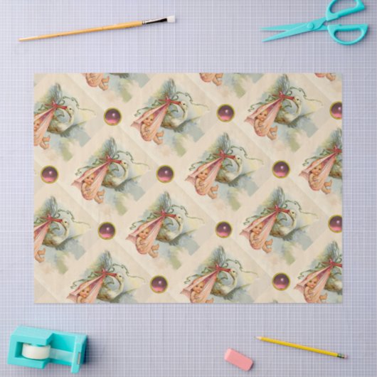 コウノトリ女の子の赤ちゃんシャワーピンクの宝石 薄葉紙 (クラフト)